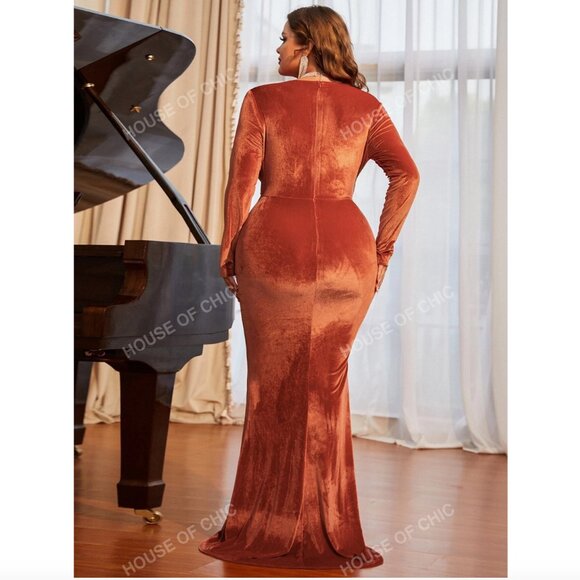 RUST/ORANGE EVENING DRESS (WORN) - Picture 2 of 2